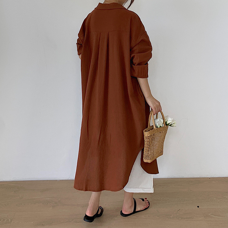 Overknee Long Cotton Linen Shirt Dress - Image 4