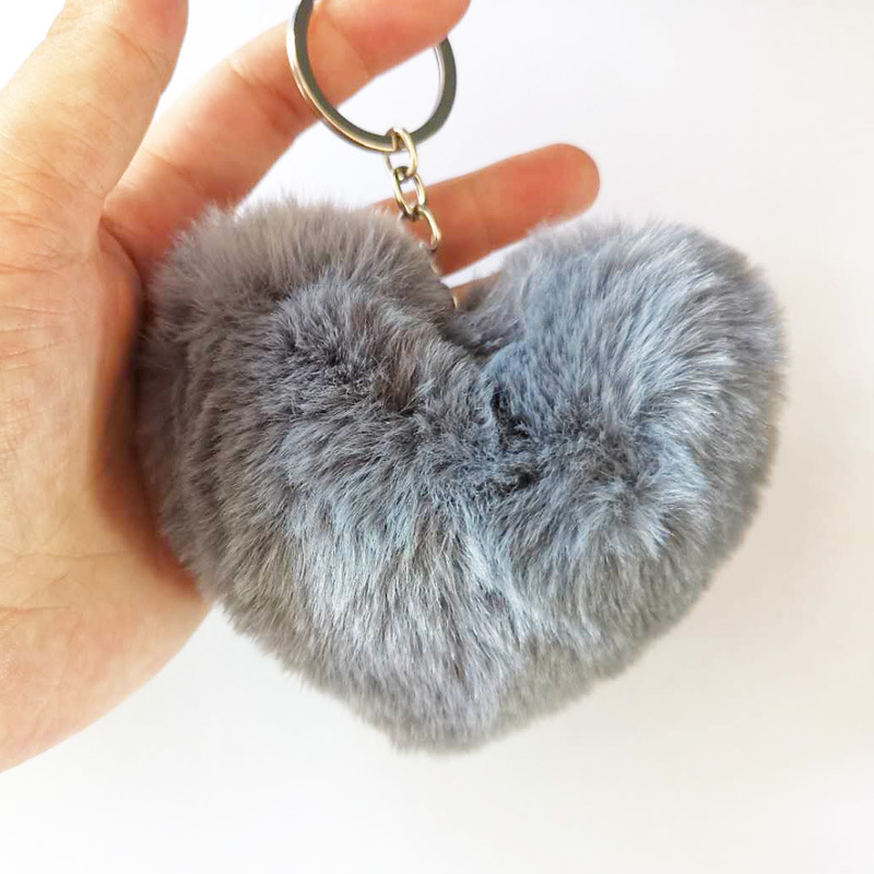 Heart-shaped Fur Ball Keychain Pendant - Image 9