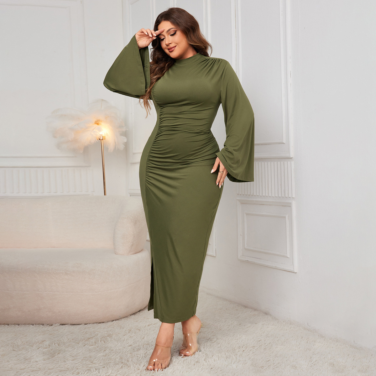 Solid Color Turtleneck Dress