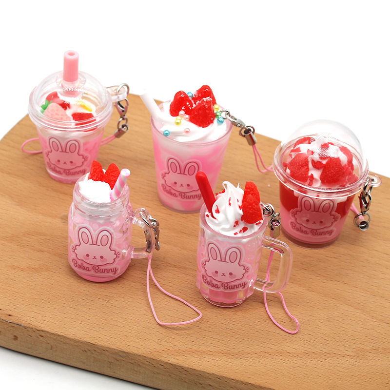 Strawberry Rabbit Ice Cream Key Ring