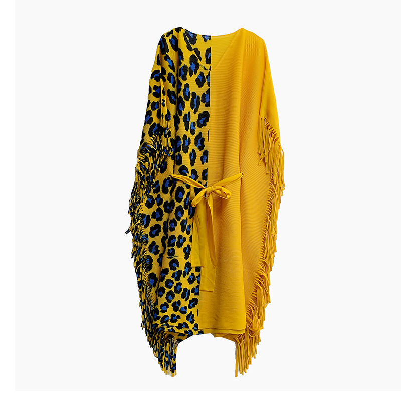 Women's Leopard Print Pleated Color-matching Dress - Image 8