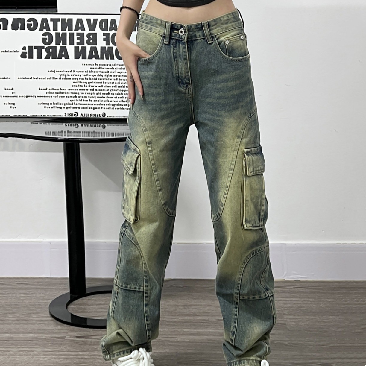 Deconstructed Design Washed Jeans