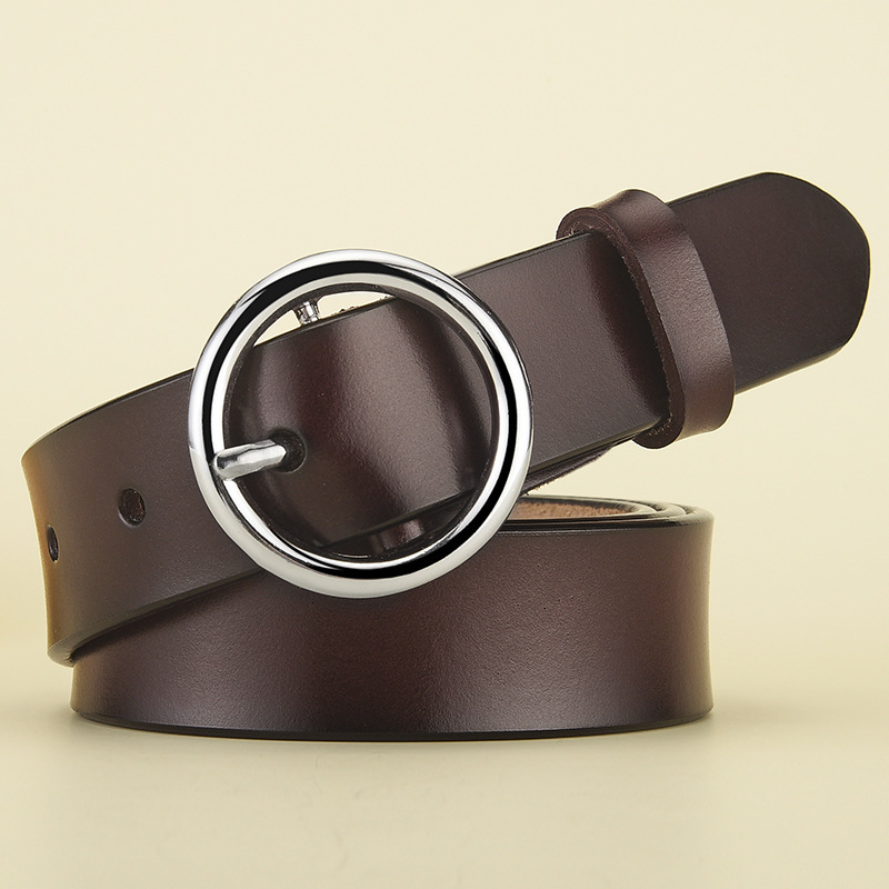 Women's Leather All Match Round Buckle Belt - Image 2