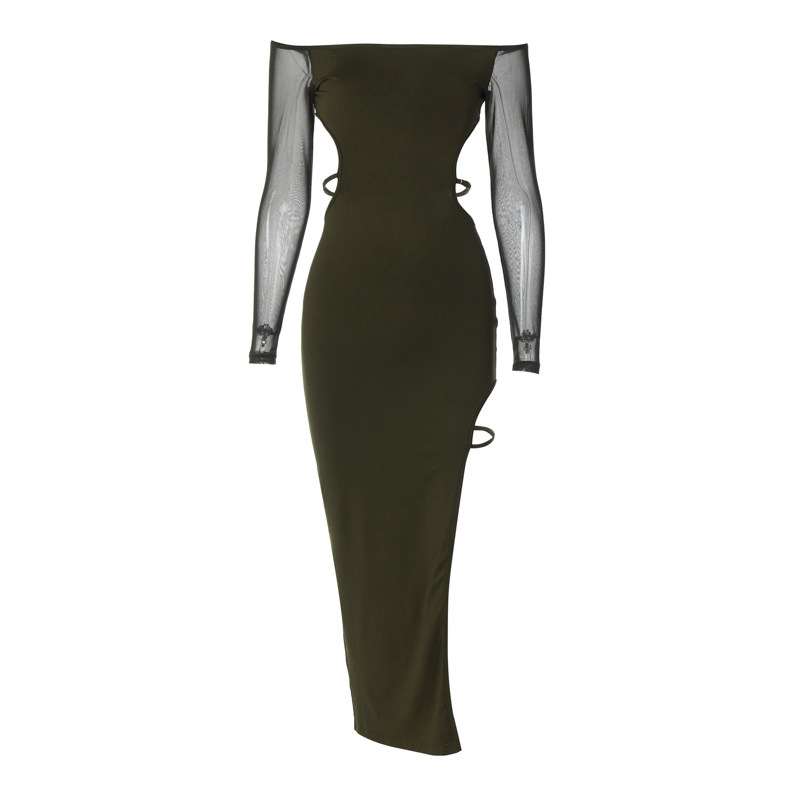 Off-Shoulder Mesh Strap Backless Dress - Image 3