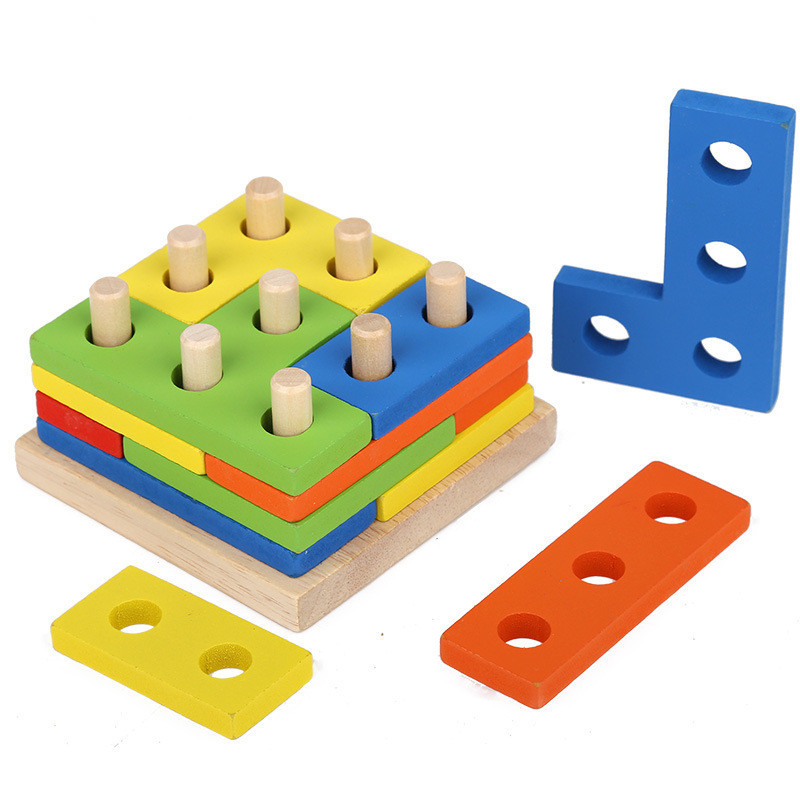 Wooden Geometric Shape Building Blocks Set Toy
