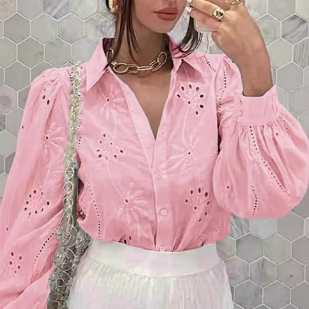 Embroidered Long-sleeved Lapel Shirt - Image 8