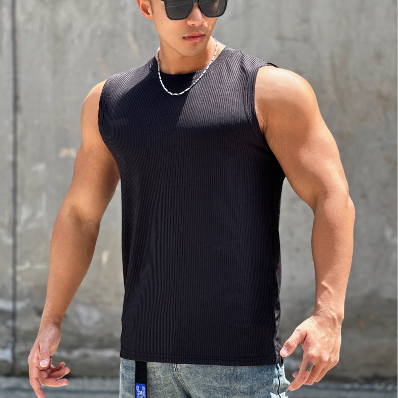 Sleeveless Round Neck Striped Vest
