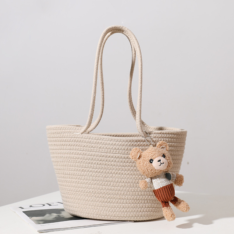 Women's Casual Cotton Shoulder Straw Bag - Image 5