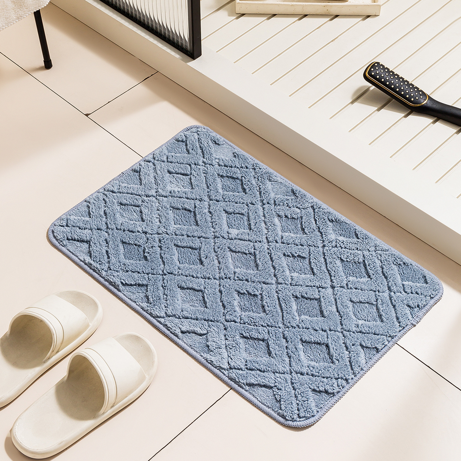 Rhombus Plush Bathroom Door Mat