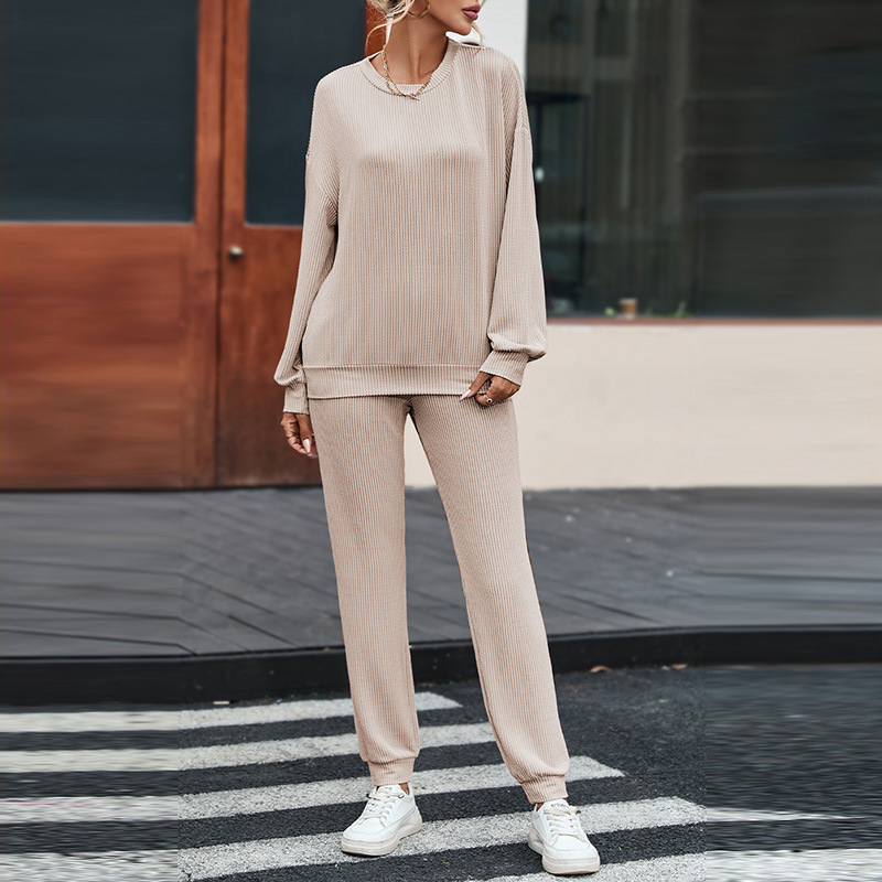 Long-sleeved Solid Color Casual Loungewear Suit