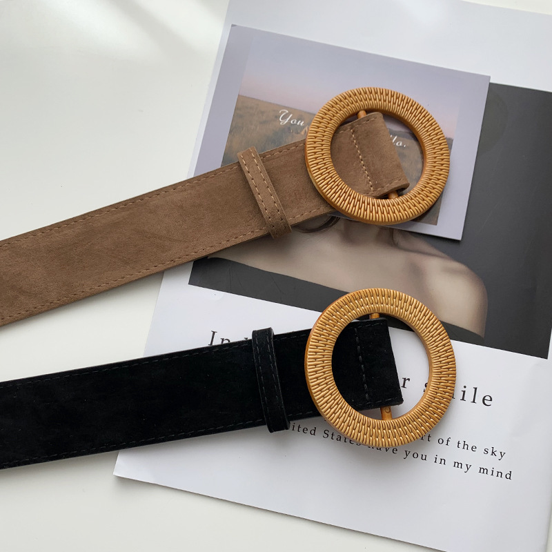 Female Round Buckle Black Girdle Belt - Image 3