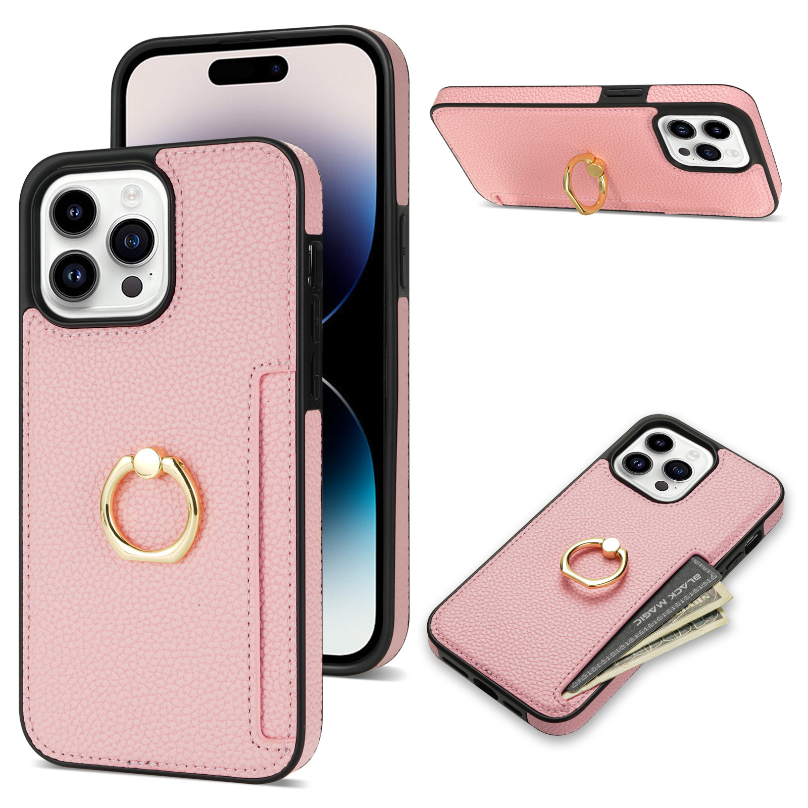 Litchi Pattern Ring Bracket Anti-fall Phone Case - Image 4
