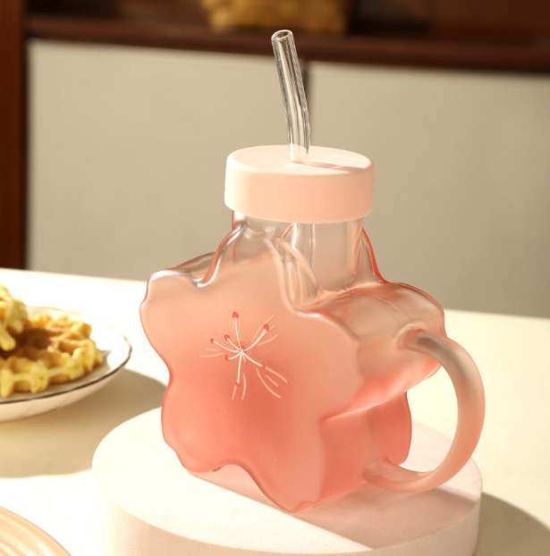 Three-Dimensional Flower Glass Straw Cup