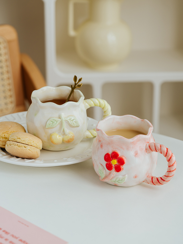 Embossed Flower Hand Painted Ceramic Mug - Image 5
