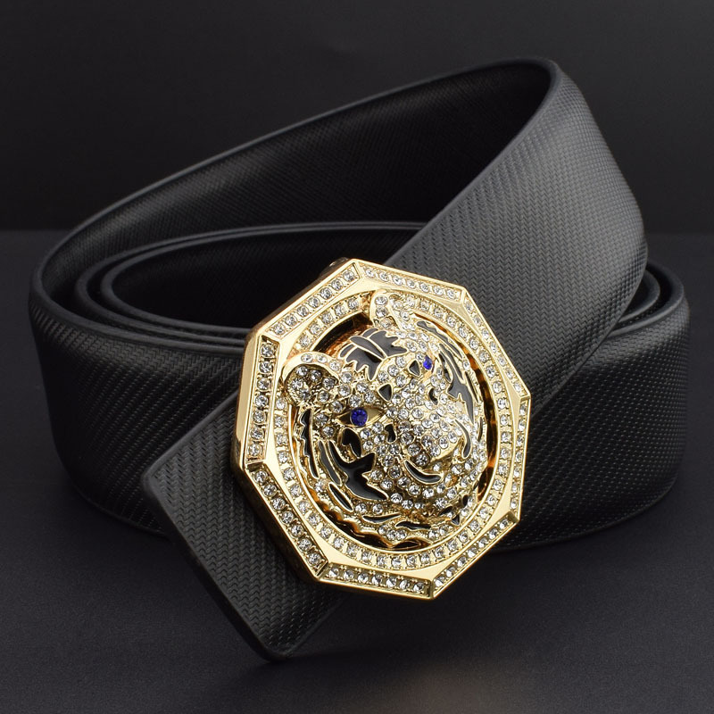 Zodiac Tiger Head Belt Men's Leather Smooth Buckle - Image 2