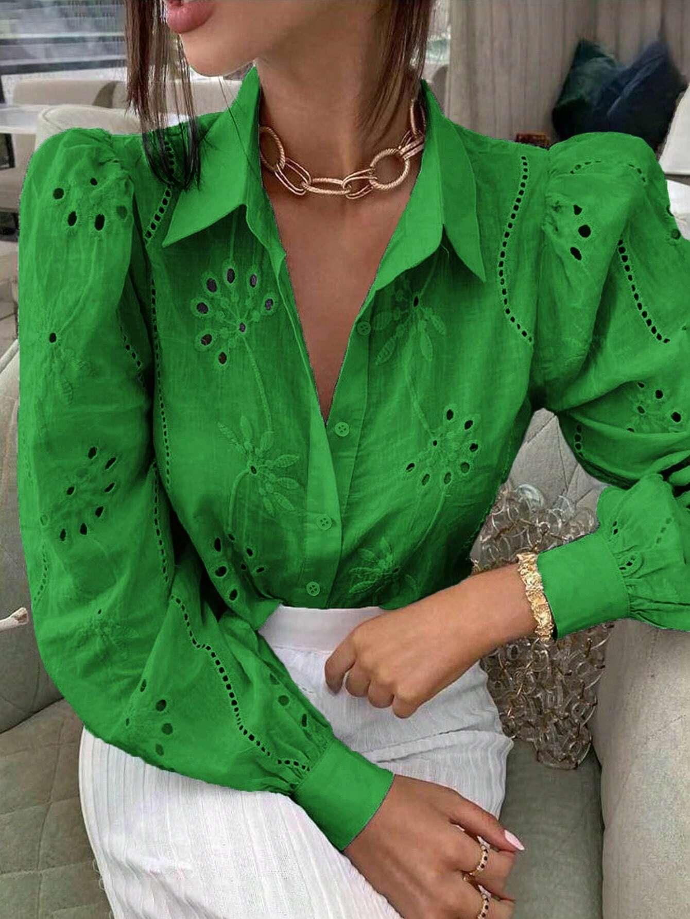 Embroidered Long-sleeved Lapel Shirt - Image 3