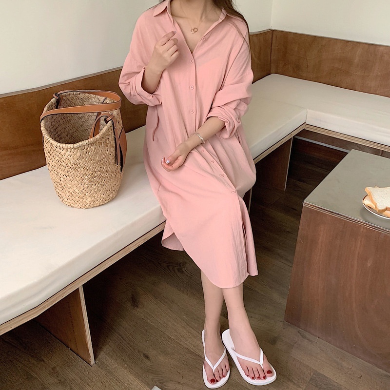 Overknee Long Cotton Linen Shirt Dress - Image 5