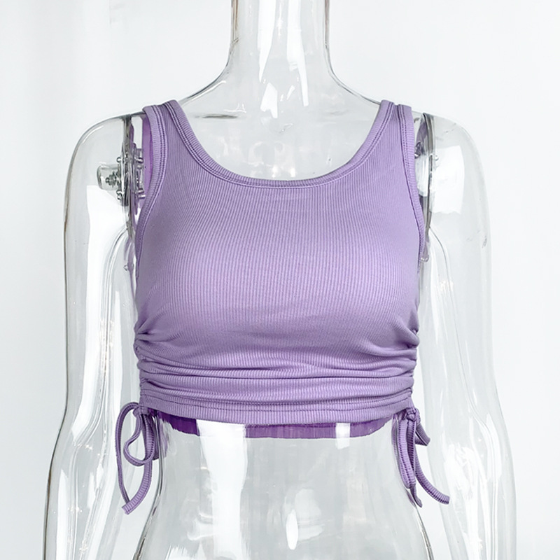 Ribbed Drawstring Slim Cropped Tank Top - Image 4