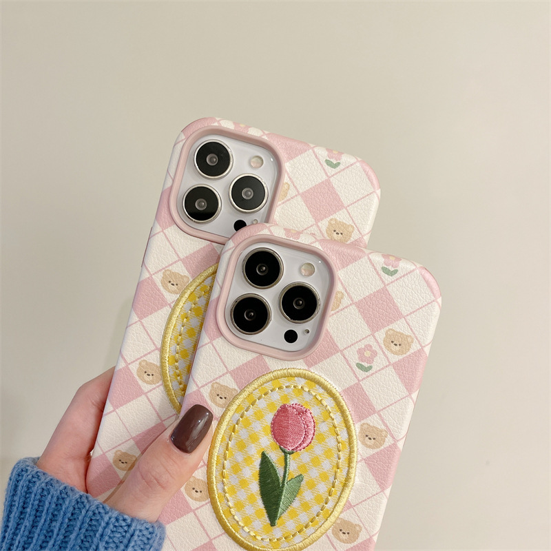 Embroidered Bear Tulip Phone Case - Image 2
