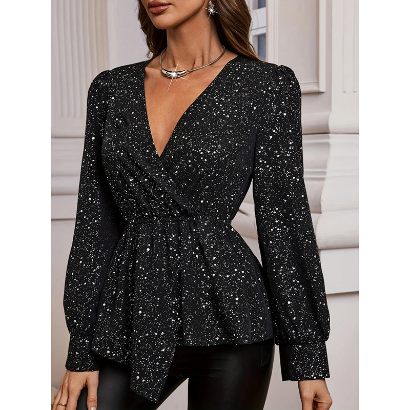 Sparkly Tops Shiny Long Sleeve Blouse - Image 4