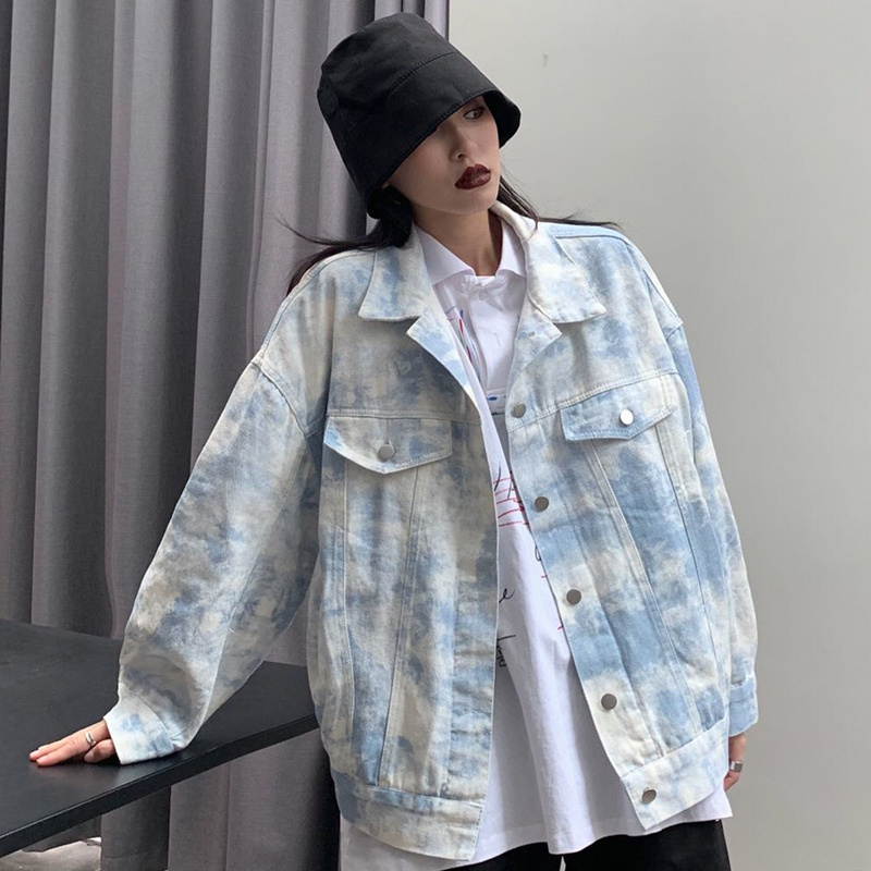 Tie-Dye Women's Peplum Loose Denim Jacket