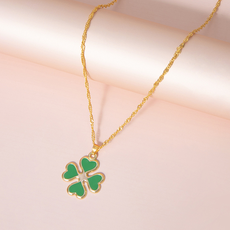 Enamel Green Four Heart Clover Necklace