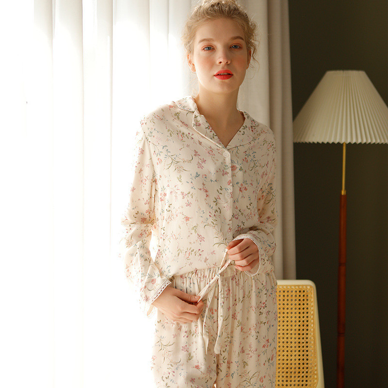 Rayon Satin Willow Leaf Floral Print Loungewear