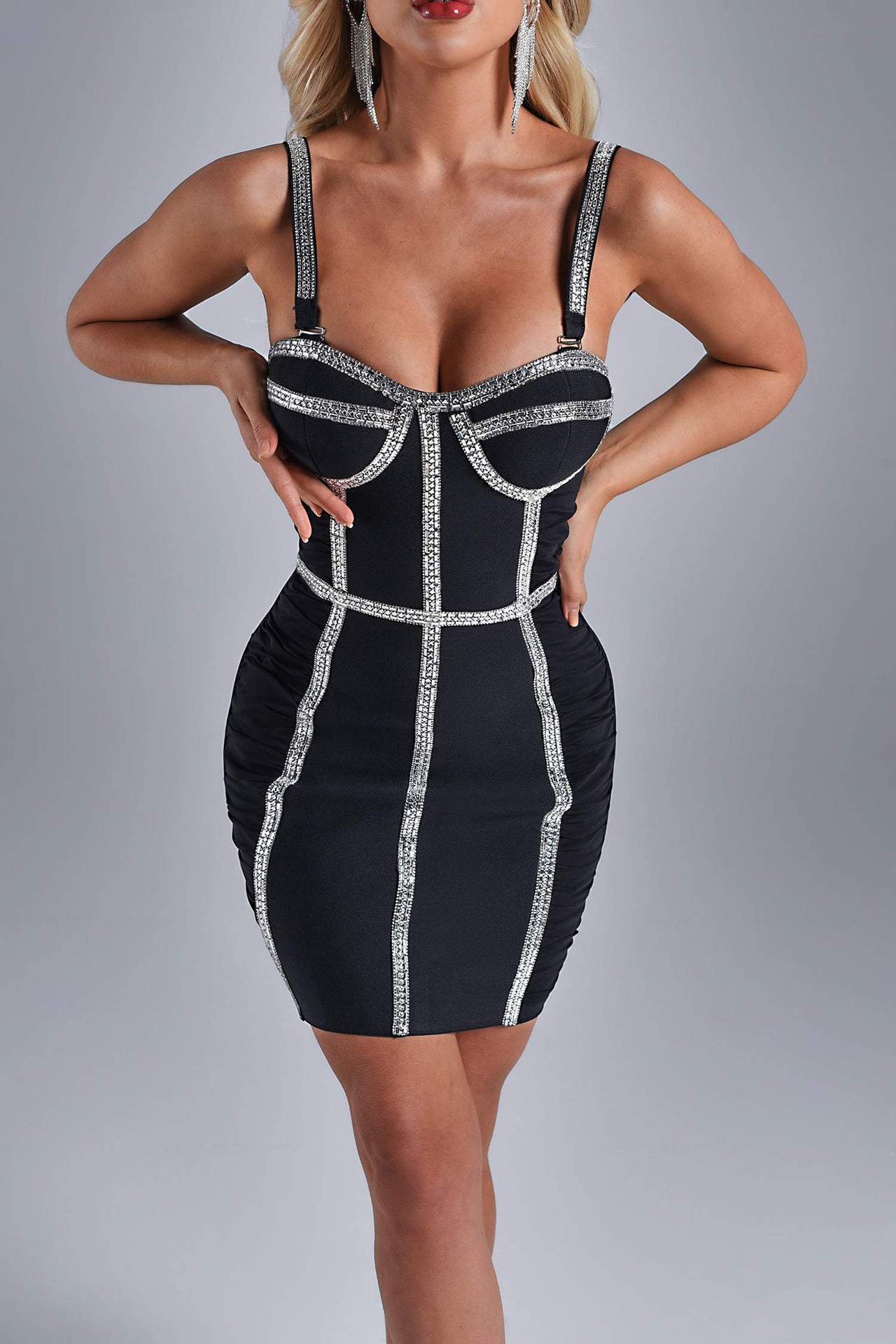 Fashion Suspenders Diamond Bandage Dress - Image 6