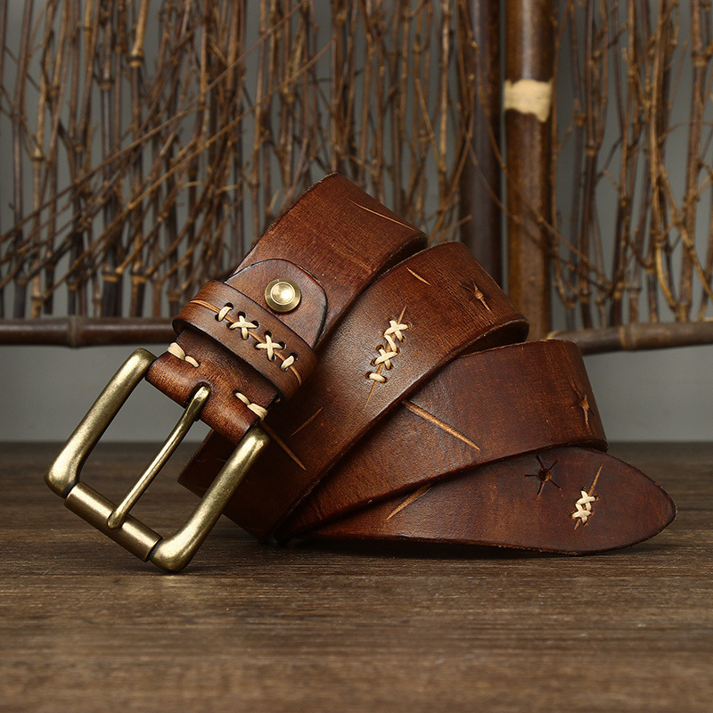 Washed-out First Layer Cow Leather Belt