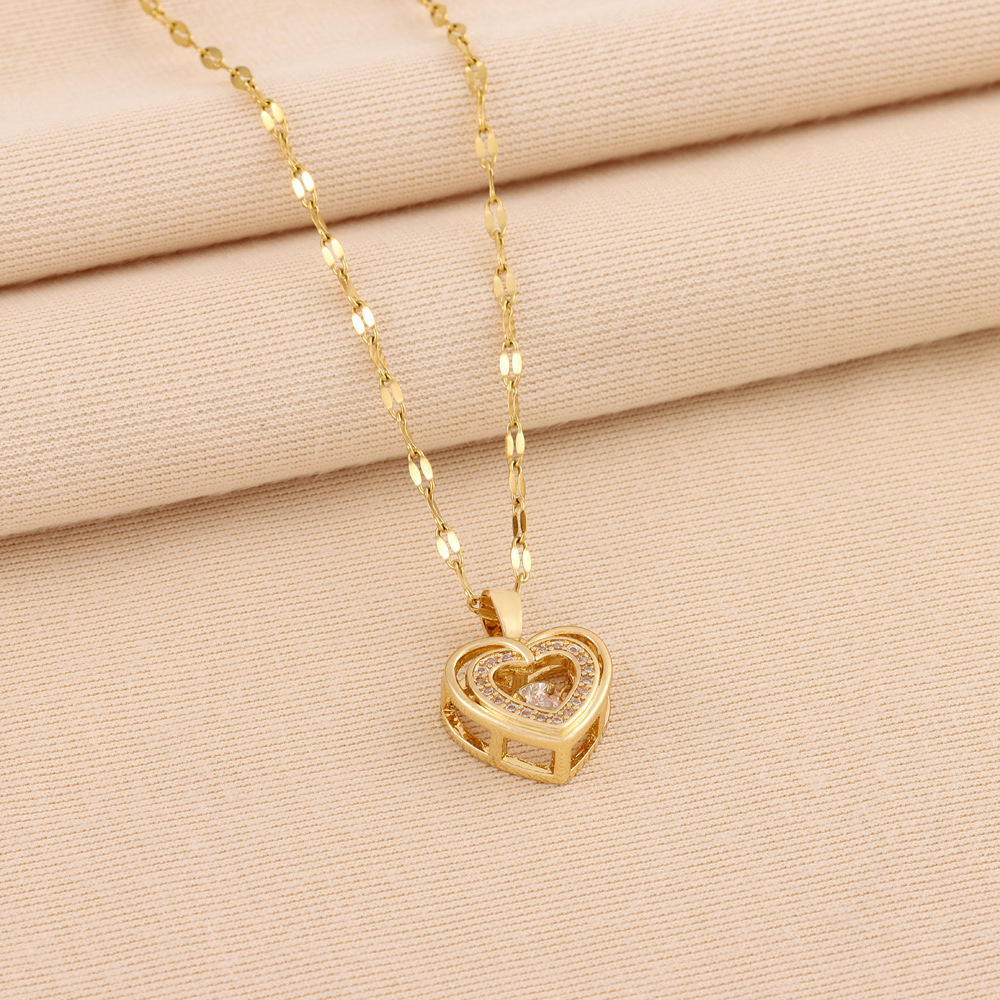 Double-layer Love Necklace With Rhinestones - Image 3
