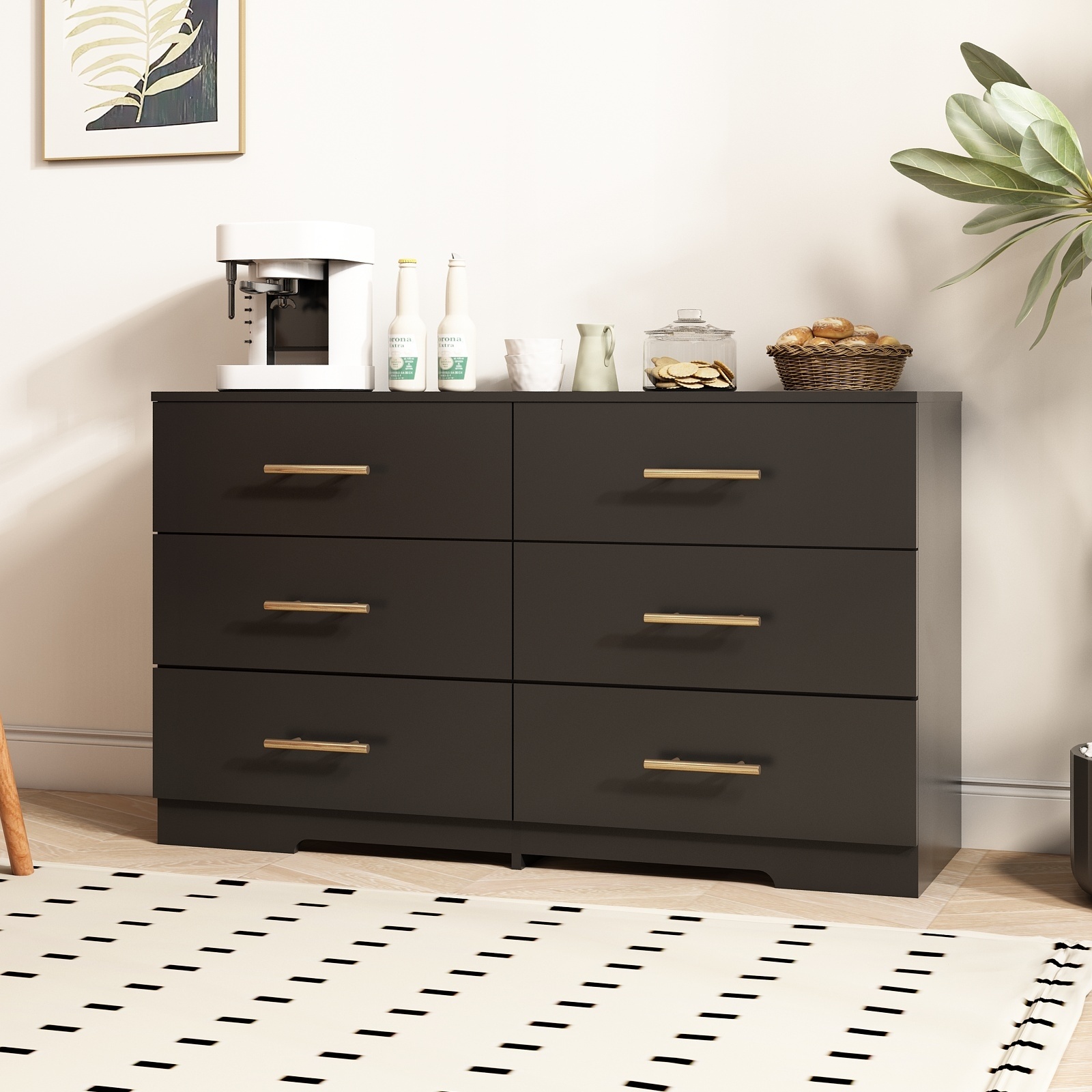 Black 6 Drawers Chest With Golden Handle