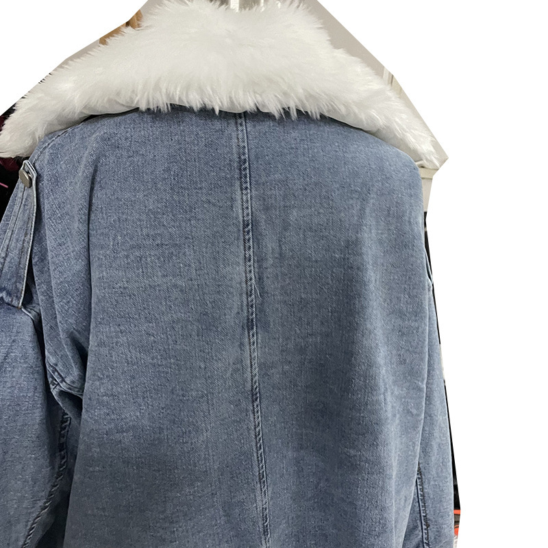 Washed White Denim Fur Integrated Jacket - Image 4
