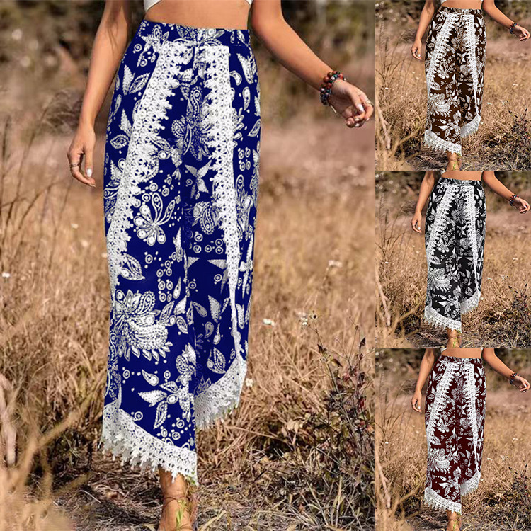 Loose Printed Lace Trousers