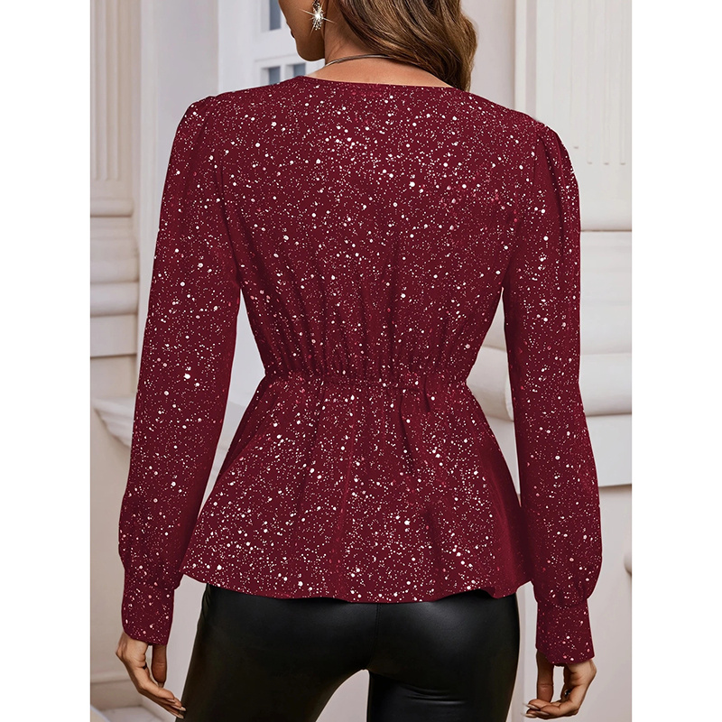 Sparkly Tops Shiny Long Sleeve Blouse - Image 3