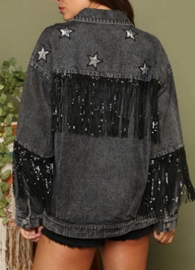 Multicolor Denim Star Sequins Tassel Jacket - Image 7