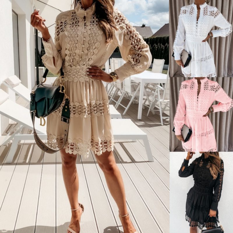 Fashion Solid Color Arrival Lace Dress