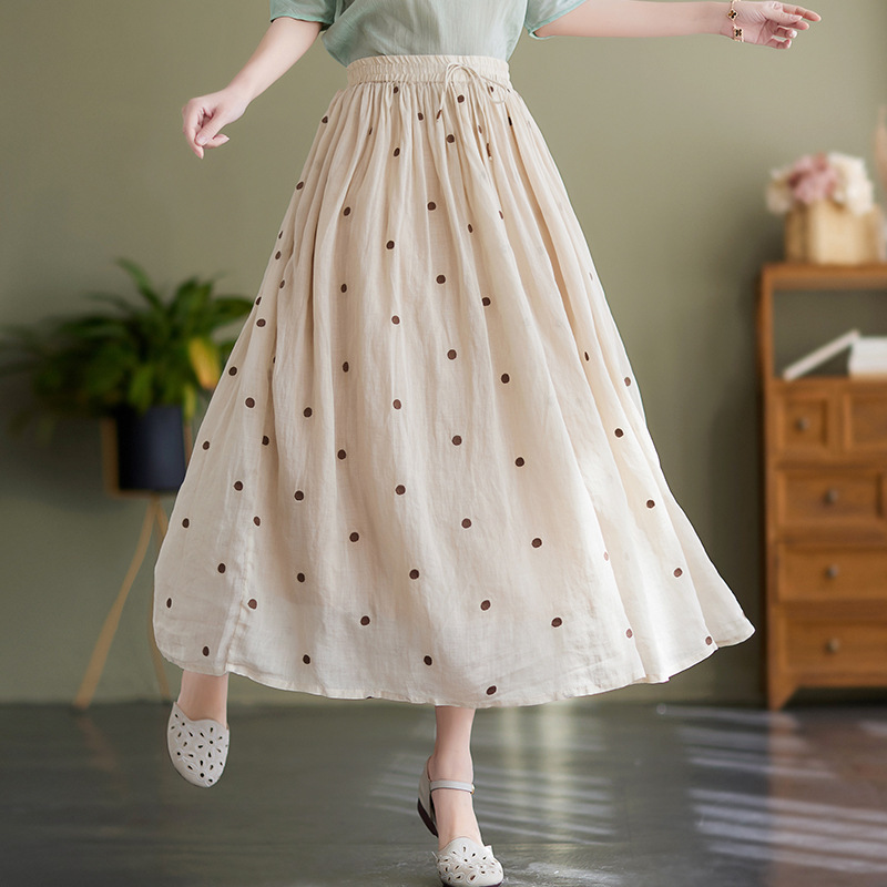 Temperament Flowy Cotton And Linen Long Skirt