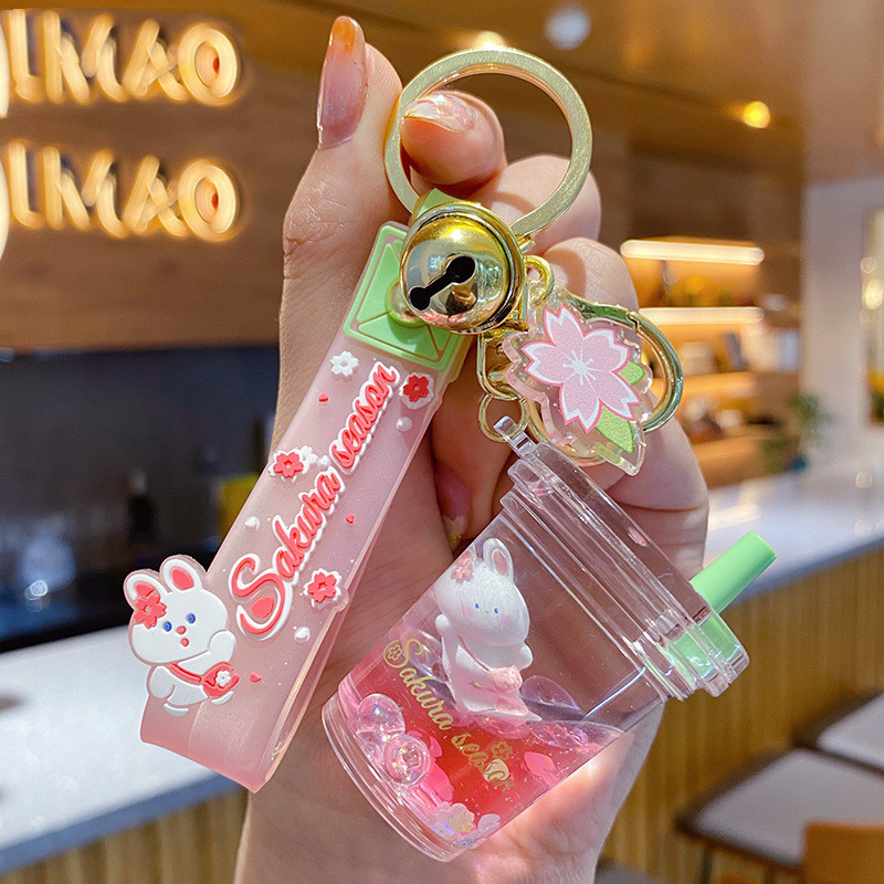 Creative Oil Floating Blossom Rabbit Keychain - Image 2