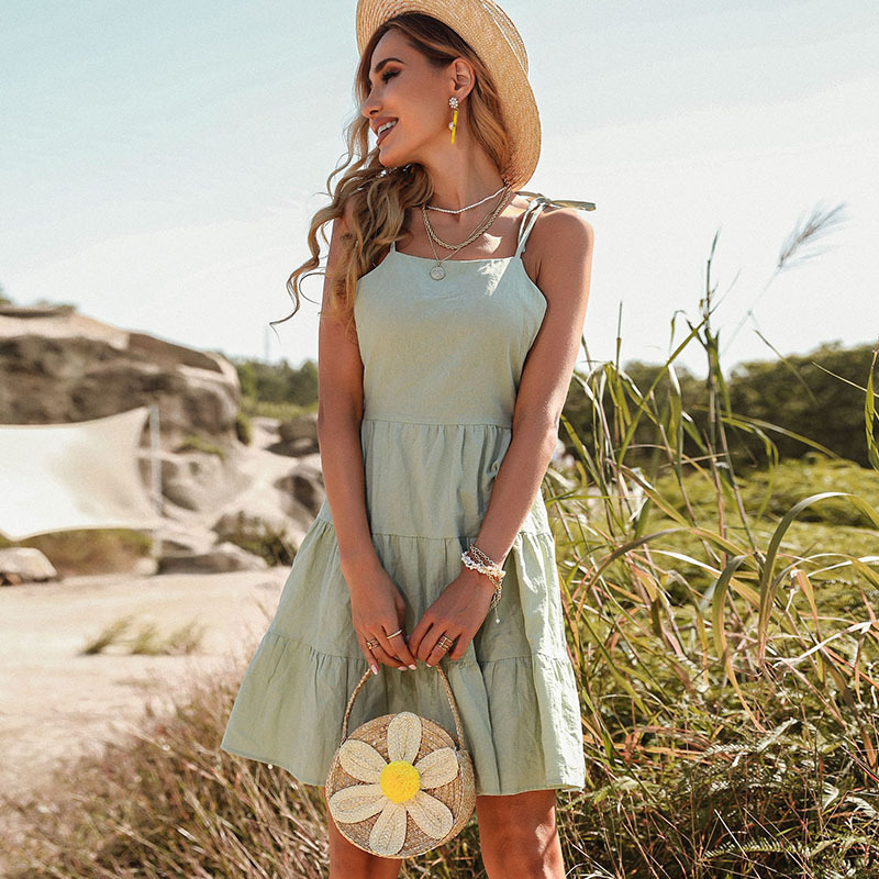 Summer Women's Solid Color Cotton And Linen Dress - Image 8
