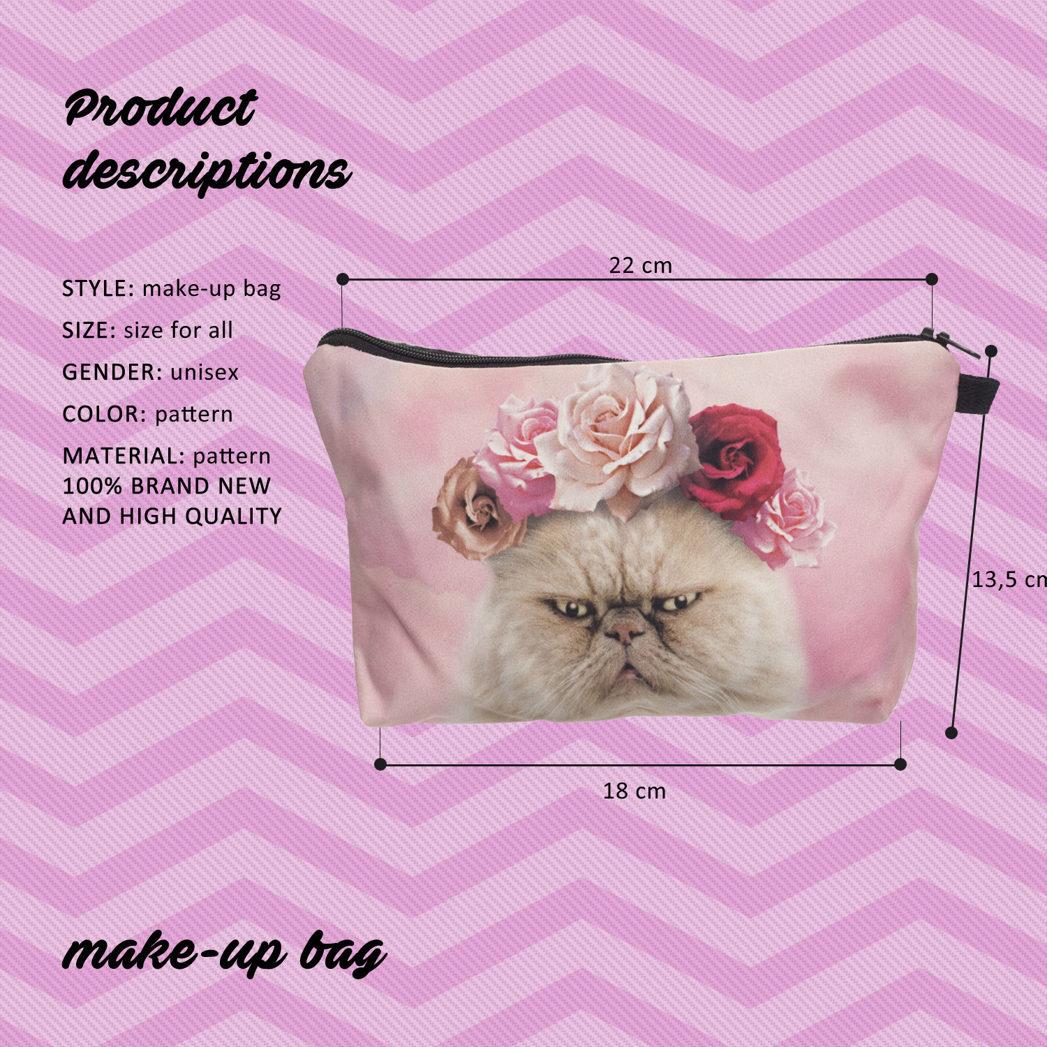 Digital Printed Tape Cat Cosmetic Bag - Image 3