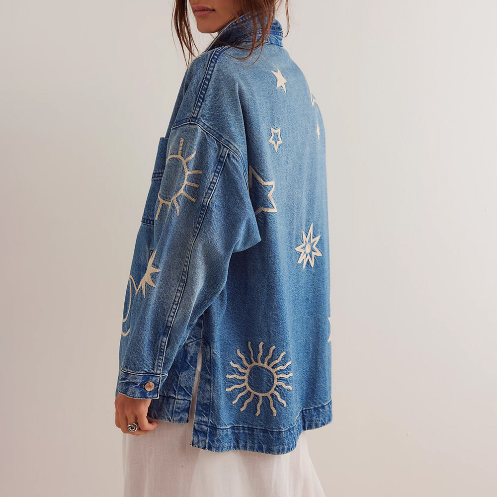 Leisure Embroidery Loose Denim Jacket - Image 3