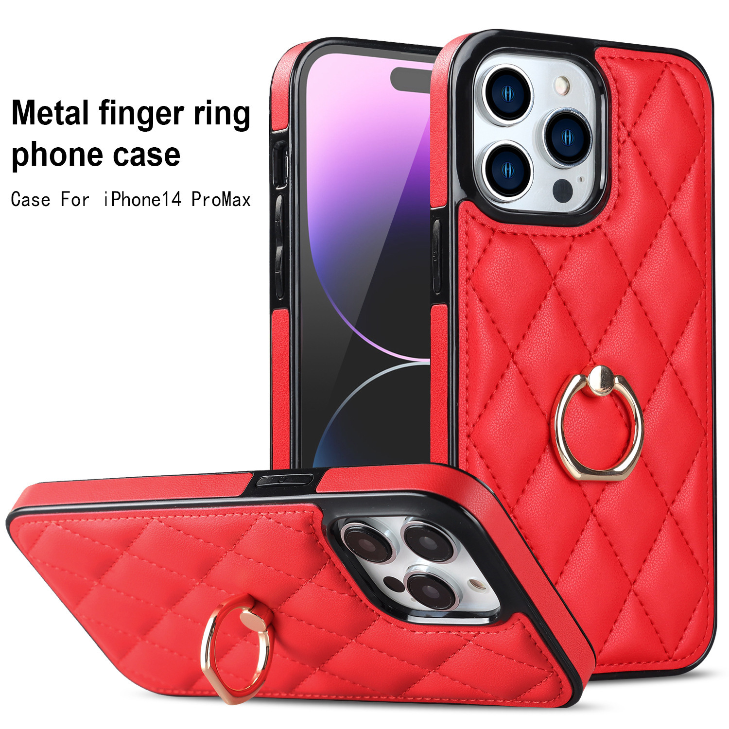 Ring Diamond Bracket Leather Phone Case - Image 2