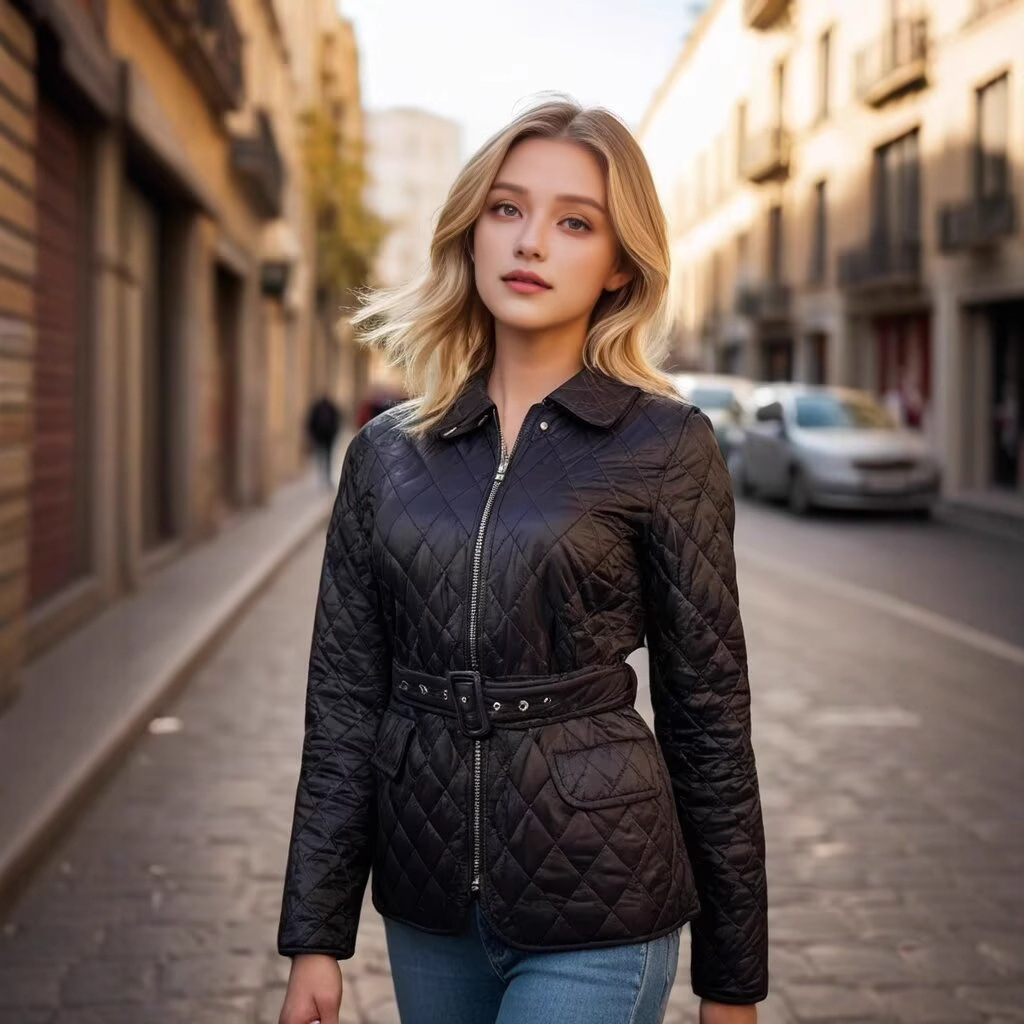 Belt Quilted Cotton Coat Jacket