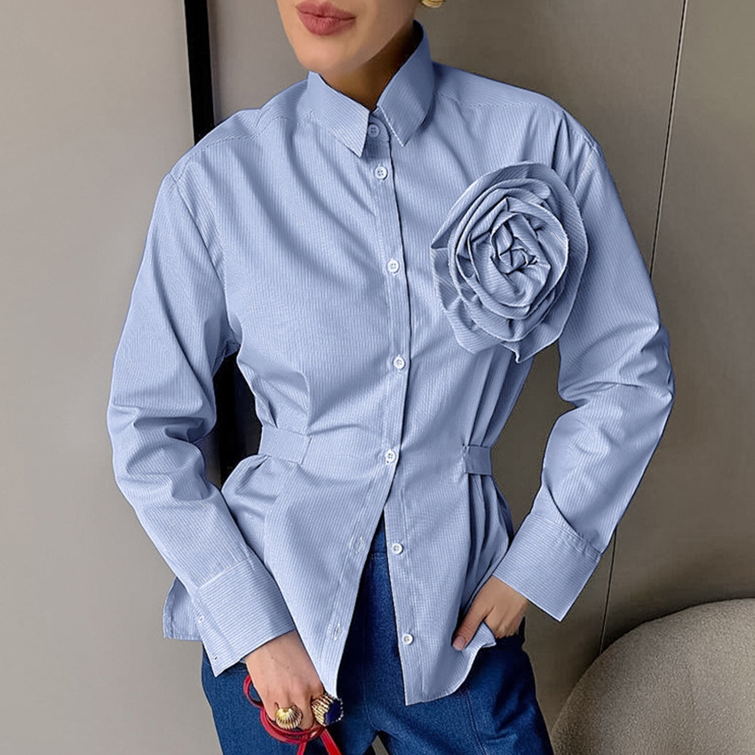 Casual Striped Blue Flower Shirt