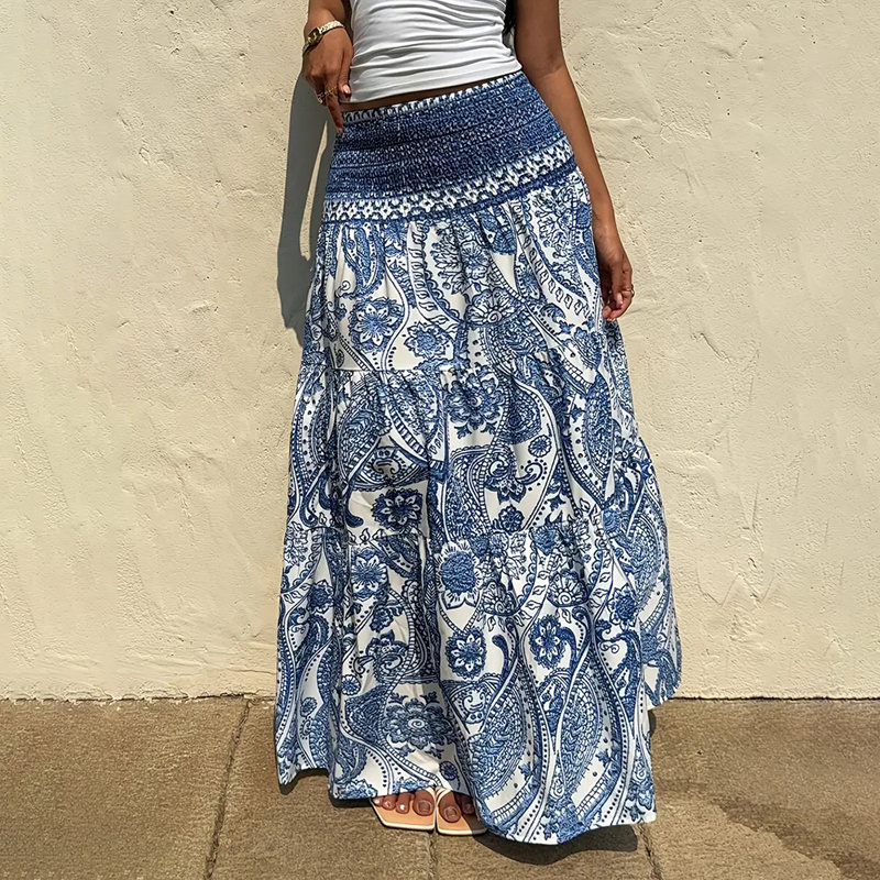 Women's Boho Floral Print Maxi Skirt