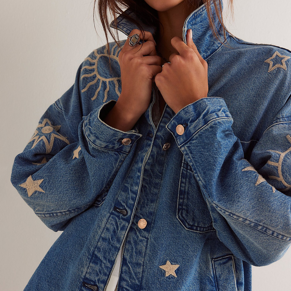 Leisure Embroidery Loose Denim Jacket - Image 4