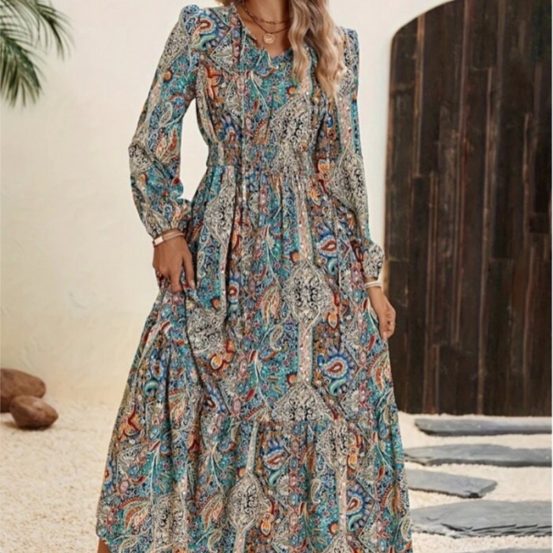 Women's Ruffled Printing Hem Dress