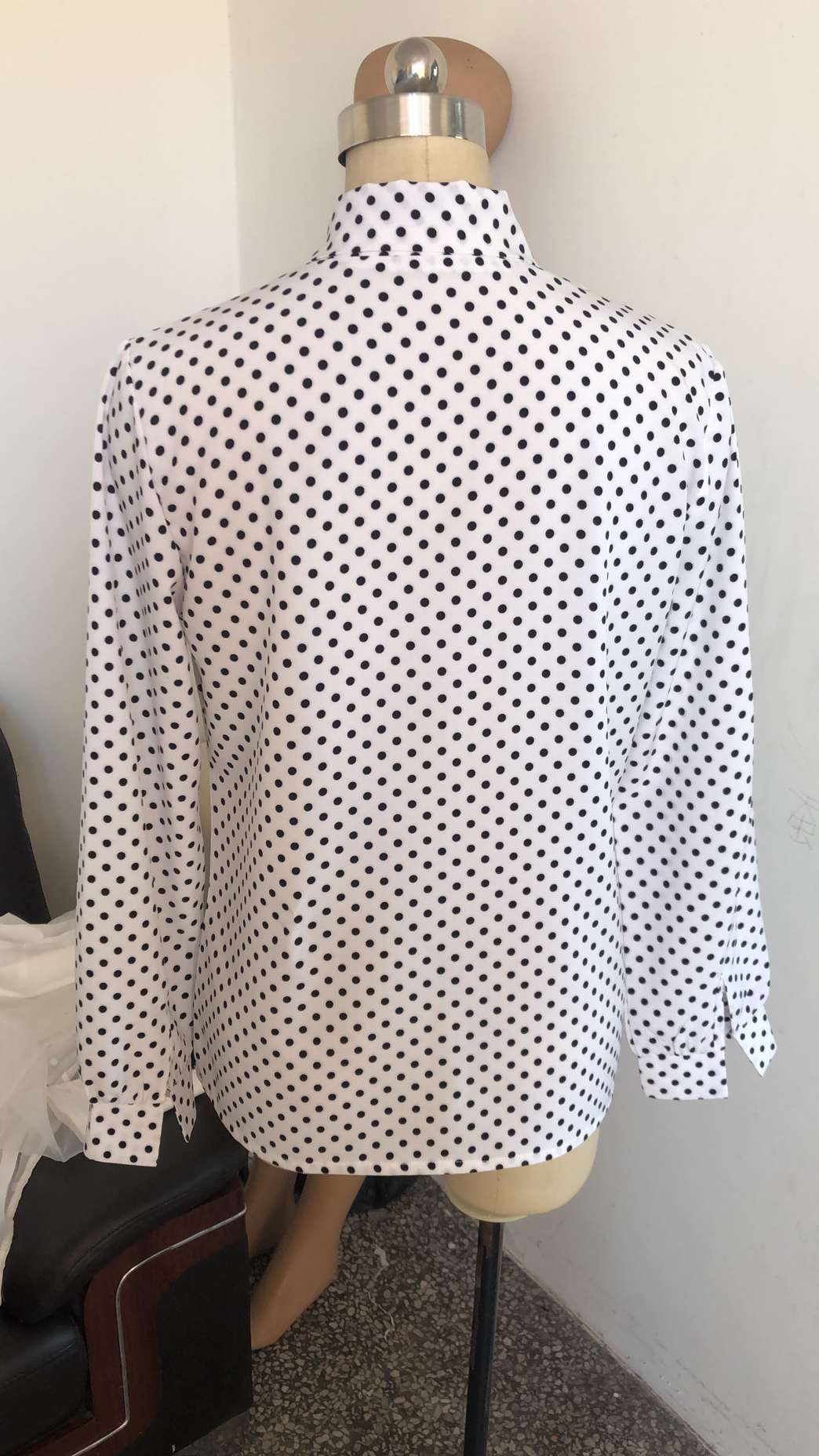 Polka Dot Long-sleeved Lace Up Shirt Top - Image 2