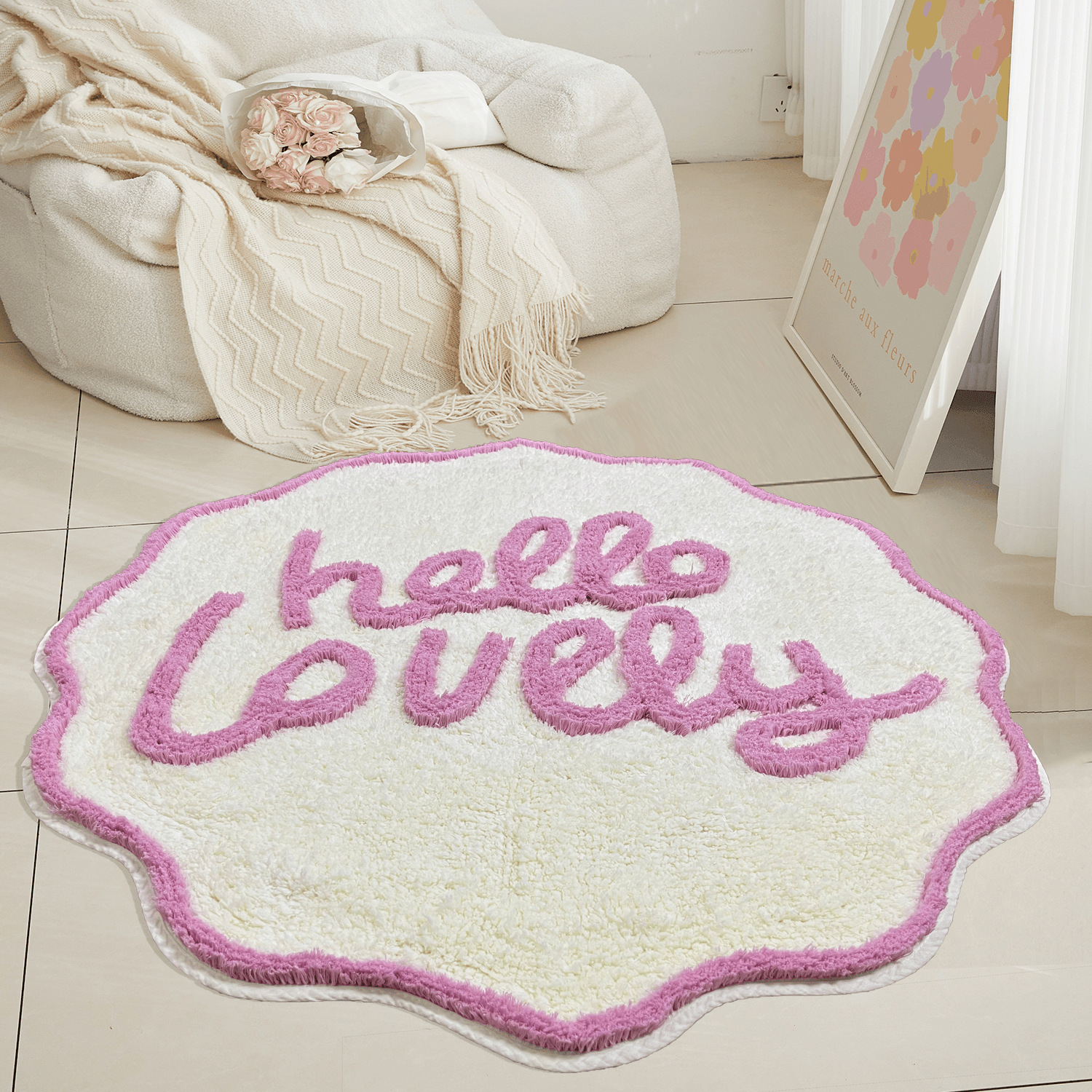 Bedroom Tufted Cotton Round Carpet