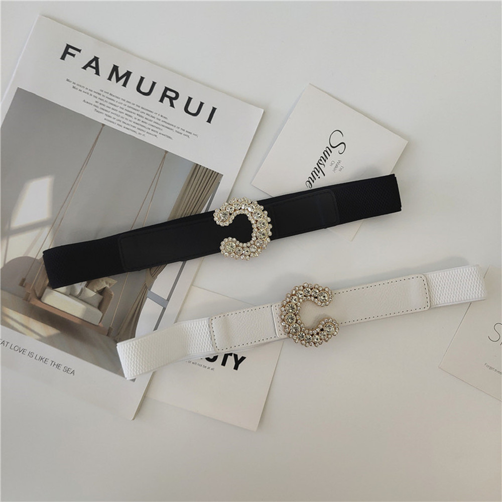 Semi Oval Diamond Inlaid Buckle Thin Belt